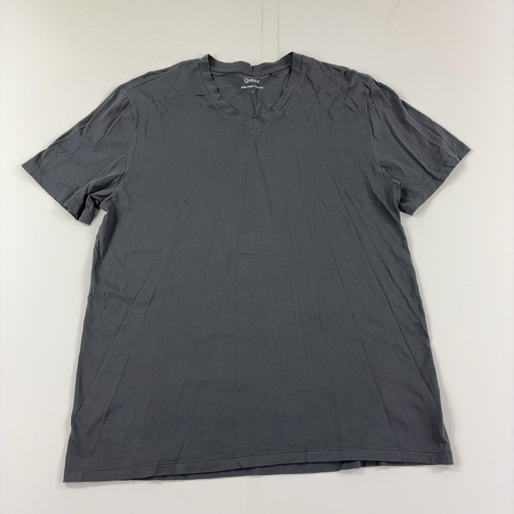 Quince Shirt Mens Large Gray V Neck Tagless 100% Pima Cotton Jersey Tee Basic